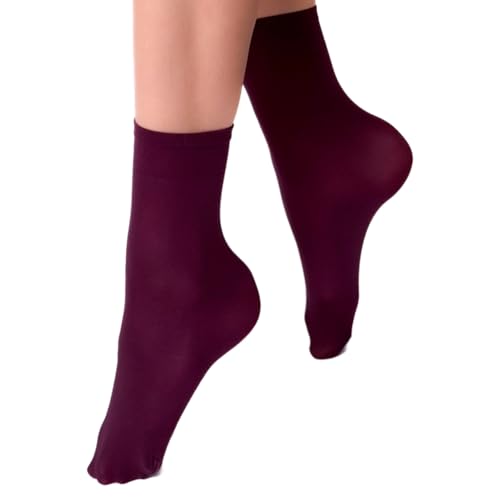 VENEZIANA NUOVA Elastische Socken KATRINELLA – Matte Socken mit Gummibund, Blickdicht, Aus Mikrofaser - Universalgröße - Vino rosso von VENEZIANA NUOVA