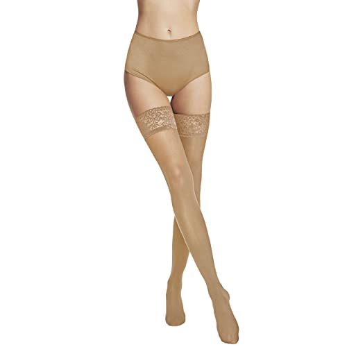 VENEZIANA NUOVA Strümpfe für Damen 60 Den – Selbsttragende Spitzenstrümpfe mit Elastischem und Dehnbarem Oberschenkelbund, Mattes Mikrofaser-Finish Nude L von VENEZIANA NUOVA