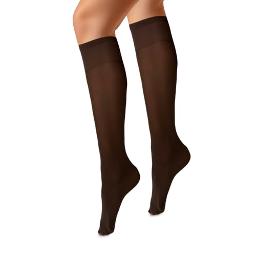 VENEZIANA NUOVA MARINELLA Kniestrümpfe – Matte Damen Kniestrümpfe mit Gummizug, Blickdicht, Aus Microfaser - Universalgröße - Cappuccino von VENEZIANA NUOVA