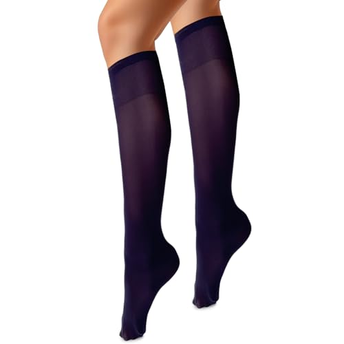 VENEZIANA NUOVA MARINELLA Kniestrümpfe – Matte Damen Kniestrümpfe mit Gummizug, Blickdicht, Aus Microfaser - Universalgröße - Violett von VENEZIANA NUOVA
