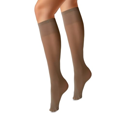 VENEZIANA NUOVA MARINELLA Kniestrümpfe – Matte Damen Kniestrümpfe mit Gummizug, Blickdicht, Aus Mikrofaser - Universalgröße - Cammello von VENEZIANA NUOVA