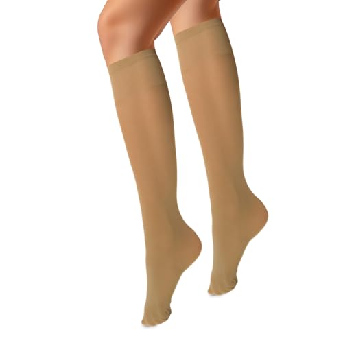 VENEZIANA NUOVA MARINELLA Kniestrümpfe – Matte Damen Kniestrümpfe mit Gummizug, Blickdicht, Aus Mikrofaser - Universalgröße - Naturale von VENEZIANA NUOVA