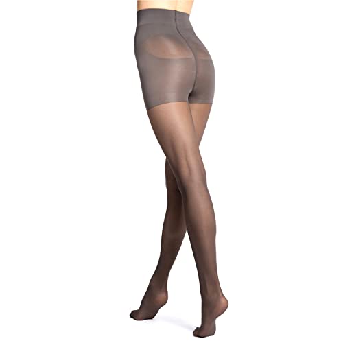 VENEZIANA NUOVA Slim Support Shaping Strumpfhosen Damen 30 DEN - Matte Kompressionsstrumpfhose Damen - Bauchweg Strumpfhosen Damen - Bauch Beine Po Strumpfhose Ohne Laufmaschen - Grau - L von VENEZIANA NUOVA