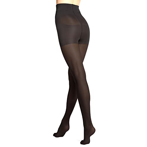 VENEZIANA NUOVA Slim Support Shaping Strumpfhosen Damen 30 DEN - Matte Kompressionsstrumpfhose Damen - Bauchweg Strumpfhosen Damen - Bauch Beine Po Strumpfhose Ohne Laufmaschen - Schwarz - S von VENEZIANA NUOVA