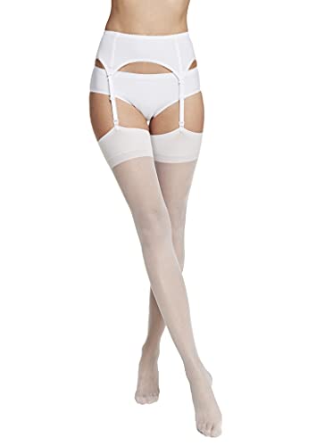 VENEZIANA NUOVA Strapsstrümpfe Dicke 15 Den - Halterlose Strümpfe für Damen Straps, Strümpfe Damen Stockings - Strümpfe Halterlos, Lingerie (Weiß, XL) von VENEZIANA NUOVA