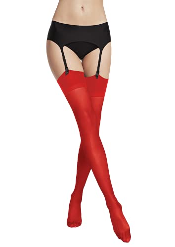 VENEZIANA NUOVA Strapsstrümpfe Dicke 15 Den - Halterlose Strümpfe für Damen Straps, Strümpfe Damen Stockings - Strümpfe Halterlos, Lingerie (Rot, L) von VENEZIANA NUOVA