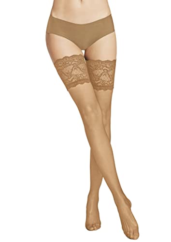 VENEZIANA NUOVA Strapsstrümpfe 20 Den - Halterlose Strümpfe für Damen Straps, Overknees Strümpfe Damen - Strümpfe Halterlos, Lingerie:Bräunen, M/L von VENEZIANA NUOVA