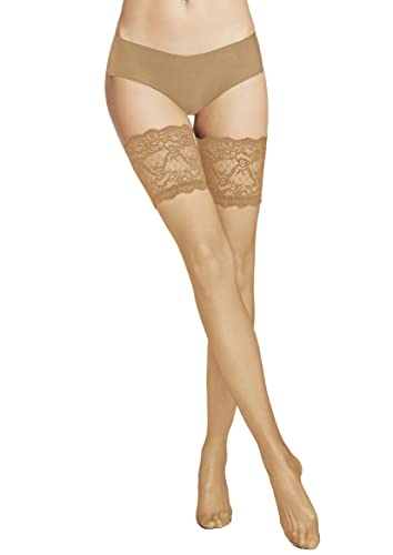 VENEZIANA NUOVA Strapsstrümpfe 20 Den - Halterlose Strümpfe für Damen Straps, Overknees Strümpfe Damen - Strümpfe Halterlos, Lingerie:Hautfarben, M/L von VENEZIANA NUOVA