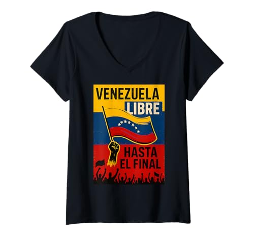 Damen Venezuela Libre – Protest Design T-Shirt mit V-Ausschnitt von VENEZUELA LIBRE 2025