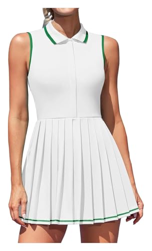 Damen Tenniskleid Damen-Tenniskleid, Polo, halber Reißverschluss, plissiert, mit integriertem BH, separate Shorts, einteiliges Slim-Fit-Golfkleid mit Taschen Golfkleid FüR Sport Tennis Golf Baseball(W von VENHIRL