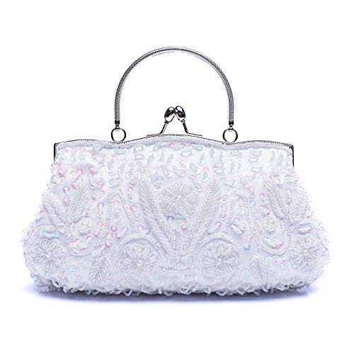 VENI MASEE Damen Handgemachte Perle Handtasche, Abendtasche Damen Clutch Für Party (White) von VENI MASEE