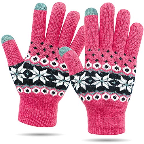 VENI MASEE Damen Winter Wolle Touchscreen-Handschuhe Warm Thermal Soft Lining elastische Manschette (RoseRed) von VENI MASEE