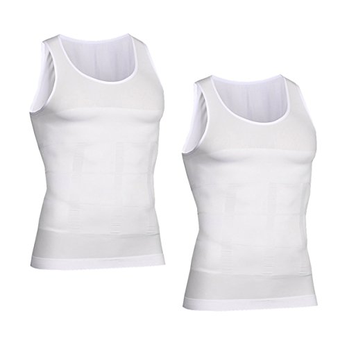 VENI MASEE Men es Body Shaper Schlankheits Weste, Männer elastische Formung Weste thermische Kompression Basisschicht schlank Kompression Muskel-Tank Shapewear (White Tank Top 2 Pieces, L) von VENI MASEE