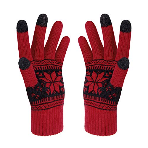 VENI MASEE Winter Touch Screen Snowflower Print Gloves Keep Warm for Men and Women (WRed) von VENI MASEE
