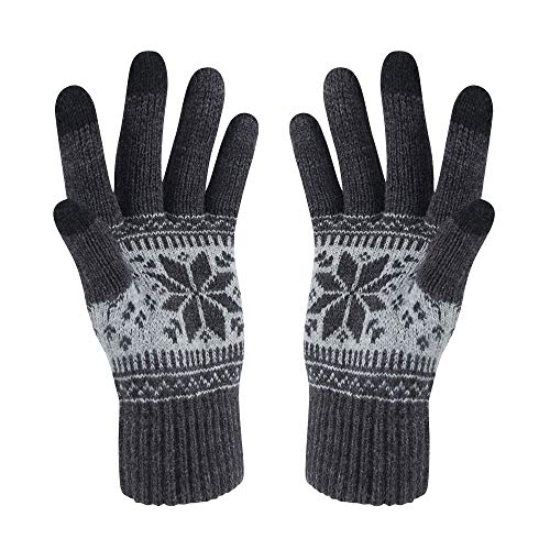 VENI MASEE Winter Touchscreen Handschuhe Schnee Blume Druck halten warm für Frauen und Männer, Damen Dunkelgrau7, One size von VENI MASEE