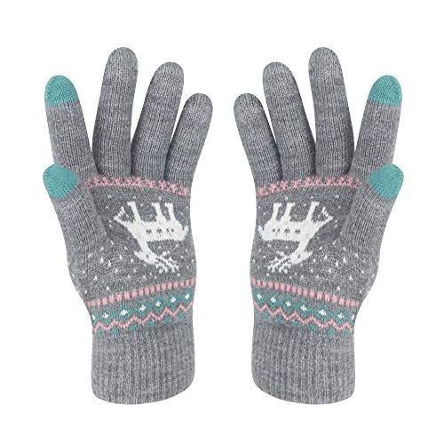 VENI MASEE Winterhandschuhe für Damen, mit Hirsch-Druck, doppellagig, hält warm von VENI MASEE