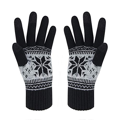 Winter-Touchscreen-Handschuhe, Schneeblumen-Druck, hält warm für Damen und Herren, A1-womenblack, 20 cm von VENI MASEE