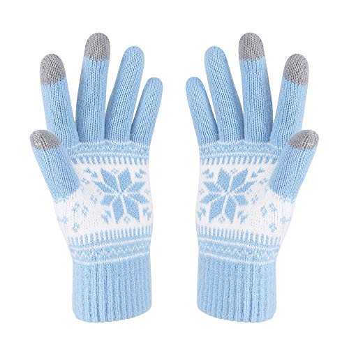 Winter-Touchscreen-Handschuhe, Schneeblumen-Druck, hält warm für Damen und Herren, A1-womenblue, 20 cm von VENI MASEE