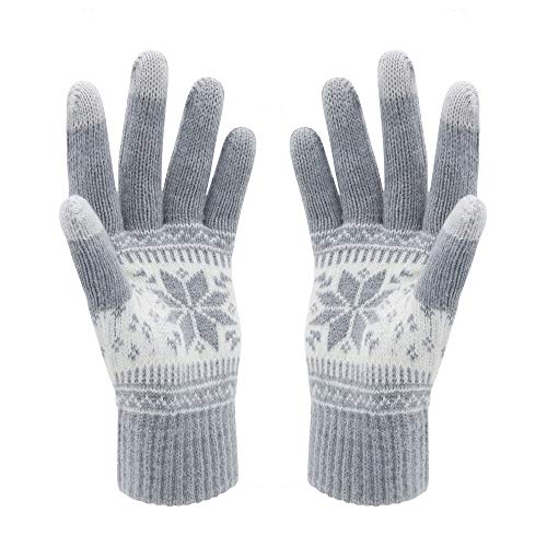 Winter-Touchscreen-Handschuhe, Schneeblumen-Druck, hält warm für Damen und Herren, A1-womengrey, 20 cm von VENI MASEE