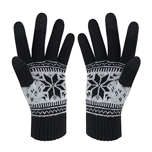 Winter-Touchscreen-Handschuhe mit Schnee-Blumendruck, halten warm für Damen und Herren, A1-Männer Schwarz, Einheitsgröße von VENI MASEE