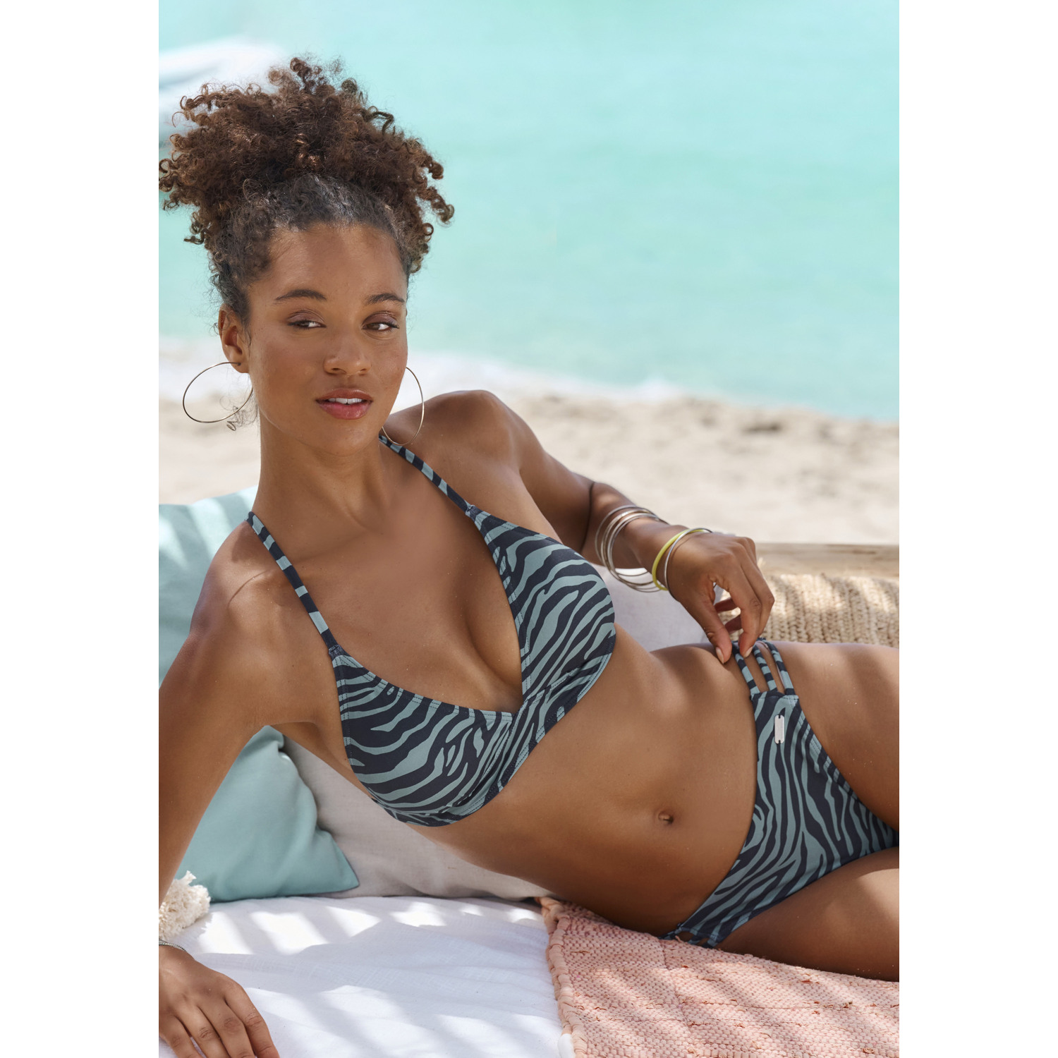 VENICE BEACH Bikini-Hose Damen schwarz-oliv Gr.32 von VENICE BEACH