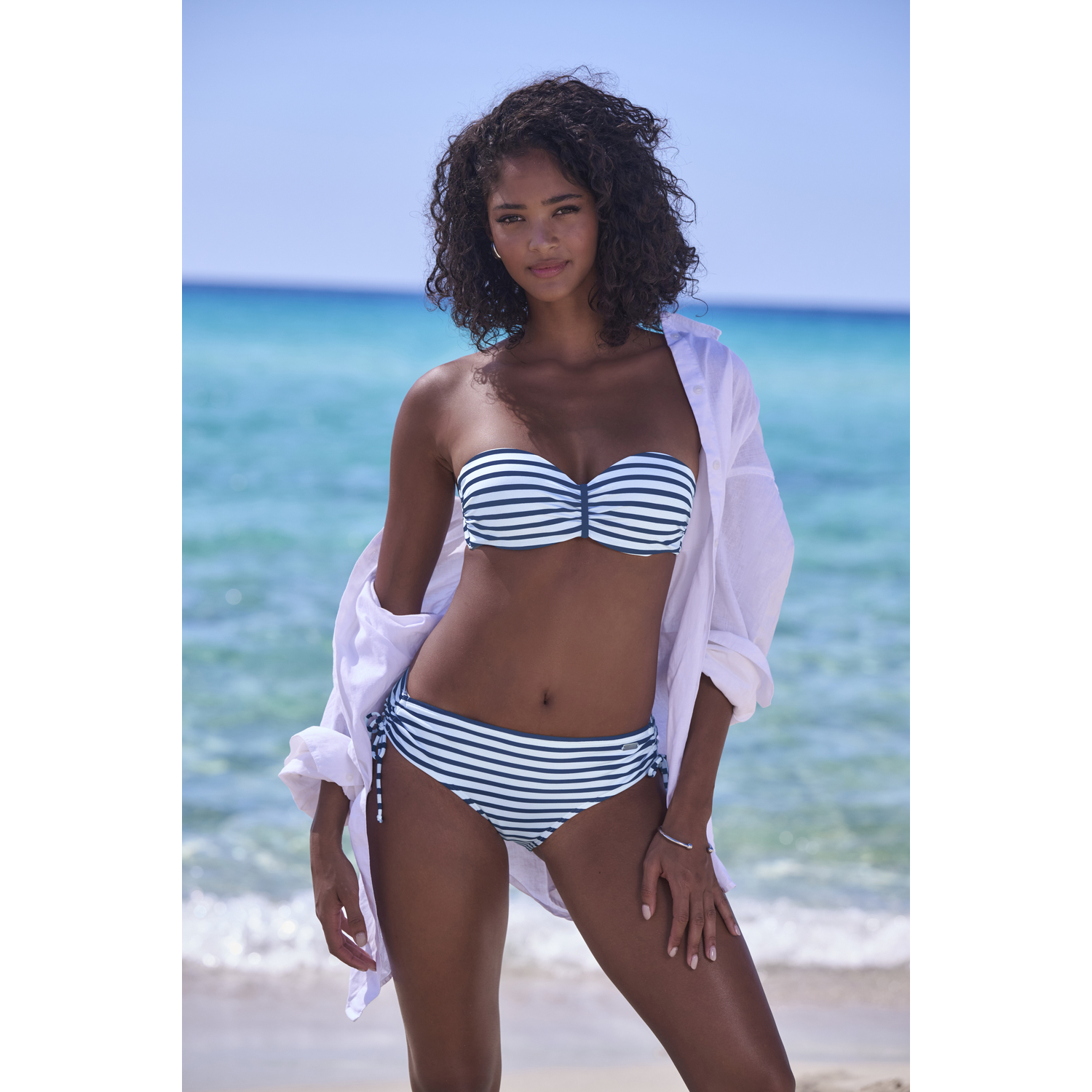 VENICE BEACH Bikini-Hose Damen weiß-marine-gestreift Gr.36 von VENICE BEACH