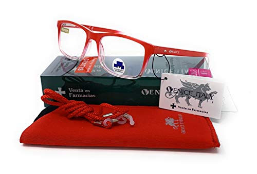 VENICE EYEWEAR OCCHIALI Lesebrille gegen blaues Licht, Gaming, Anti-Müdigkeit, Computerbrille, für Damen und Herren, Presbyte + 0,00 bis +3,50 Zoll (rot, 3,50) von VENICE EYEWEAR OCCHIALI