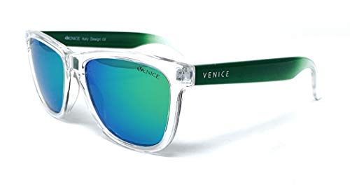 VENICE EYEWEAR Unisex-Sonnenbrille, polarisiert, 100 % UV400 Schutz (transparent, grün) von VENICE EYEWEAR OCCHIALI