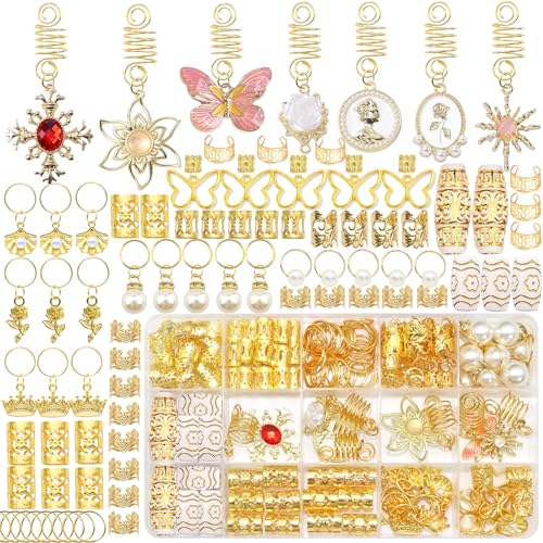 VENOFEN 146 Stück Gold Haarschmuck für Zöpfe Loc Dreadlock Schmuck Kristall Haaranhänger Perlen Schmetterling Barock Stil Zopf Clips Haarperlen Manschetten Ringe Haarschmuck für Frauen und Mädchen VENOFEN 146 Stück Gold Haarschmuck für Zöpfe Loc Dreadlock Schmuck Kristall Haaranhänger Perlen Schmetterling Barock Stil Zopf Clips Haarperlen Manschetten Ringe Haarschmuck für Frauen und Mädchen von VENOFEN