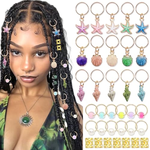 VENOFEN Bunte Muschel-Haarschmuck, goldfarbene Zöpfe, Clips, Haarmanschetten, Ringe, Metallschmuck, verschiedene Stile, Zopfzubehör für Damen und Mädchen von VENOFEN