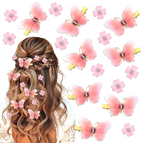 VENOFEN Y2K Haarspangen mit Schmetterlingen, rosa Blumen-Clips für Haar, niedliche Schmetterlinge, Haarspangen, kleine Blumen, Haarspangen für Damen und Mädchen, Y2K, Haarschmuck, Dekoration, 18 Stück VENOFEN Y2K Haarspangen mit Schmetterlingen, rosa Blumen-Clips für Haar, niedliche Schmetterlinge, Haarspangen, kleine Blumen, Haarspangen für Damen und Mädchen, Y2K, Haarschmuck, Dekoration, 18 Stück von VENOFEN