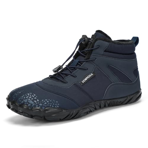 VENROXX Barfußschuhe Winter Herren Winterschuhe Warm Gefüttert Winterstiefel Wasserdicht Schneestiefel Outdoor rutschfeste Traillaufschuhe, Blau, 44 von VENROXX