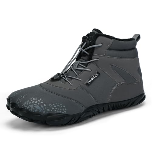 VENROXX Barfußschuhe Winter Herren Winterschuhe Warm Gefüttert Winterstiefel Wasserdicht Schneestiefel Outdoor rutschfeste Traillaufschuhe, Grau, 45 von VENROXX