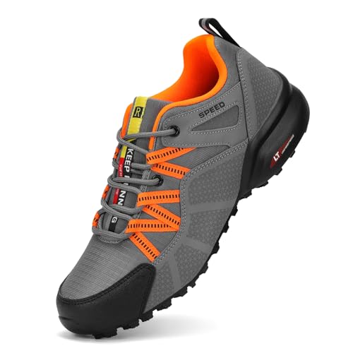 VENROXX Traillaufschuhe Herren Trailrunning Schuhe Wanderschuhe Atmungsaktiv Leicht Laufschuhe Sportschuhe rutschfeste Outdoor Trekkingschuhe, Grau & Orange, 39 von VENROXX