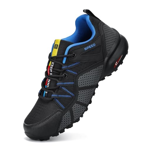 VENROXX Traillaufschuhe Herren Trailrunning Schuhe Wanderschuhe Atmungsaktiv Leicht Laufschuhe Sportschuhe rutschfeste Outdoor Trekkingschuhe, Schwarz & Blau, 40 von VENROXX