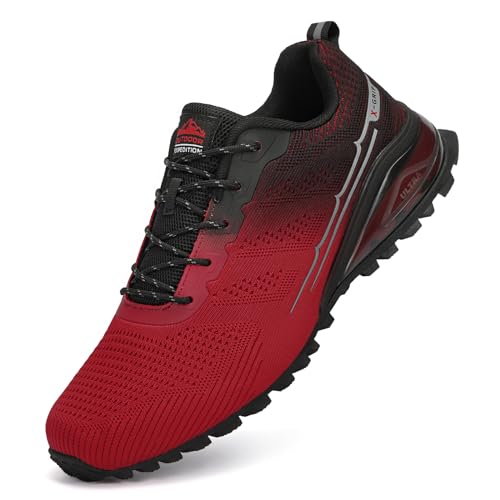 VENROXX Traillaufschuhe Herren Wanderschuhe Leicht Laufschuhe Atmungsaktiv Trailrunning Schuhe Männer rutschfest Trekkingschuhe Outdoor Sportschuhe, Rot&Schwarz, 41(CN 42) von VENROXX