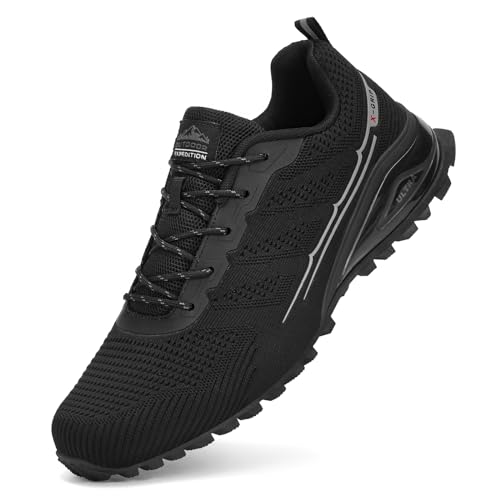 VENROXX Traillaufschuhe Herren Wanderschuhe Leicht Laufschuhe Atmungsaktiv Trailrunning Schuhe Männer rutschfest Trekkingschuhe Outdoor Sportschuhe, Schwarz, 44(CN 45) von VENROXX