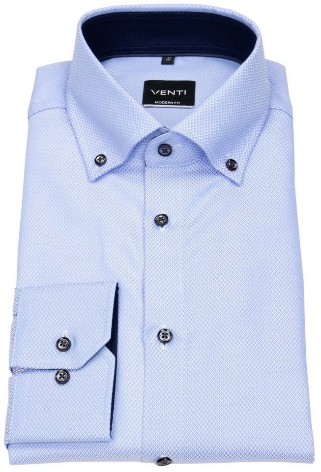 VENTI Langarmhemd Modern Fit leicht tailliert bügelfrei Button-Down-Kragen von VENTI