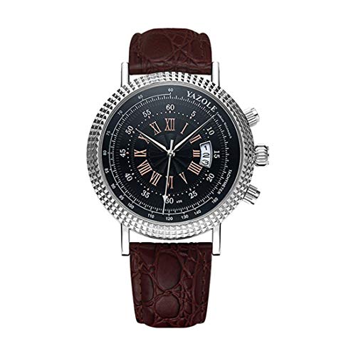 VENURY YAZOLE Herrenuhr 406 Edelstahl wasserdicht mechanische Quarz Gehäuse Farbe Rhodium Zifferblatt Schwarz Armband Kunstleder braun Armbanduhr, Gurt VENURY YAZOLE Herrenuhr 406 Edelstahl wasserdicht mechanische Quarz Gehäuse Farbe Rhodium Zifferblatt Schwarz Armband Kunstleder braun Armbanduhr, Gurt von VENURY YAZOLE