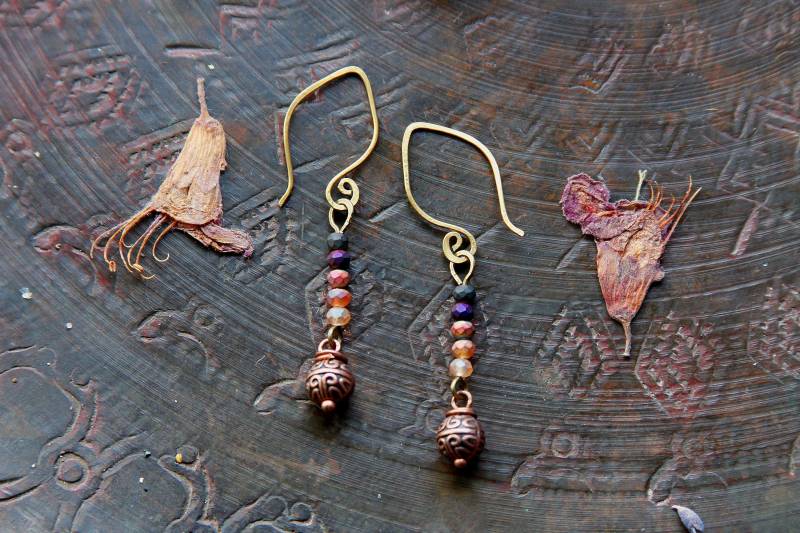 Ohrringe Matte Glasperlen Rustikal Ohrhänger Boho Keltisch Ethno Kupfern Göttin Rose Schlicht Vintagestil Spiralen Messing von VENUSFLOWER