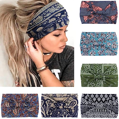 VENUSTE Breite Stirnbänder für Damenhaar, modische geknotete Stirnbänder für Erwachsene und Frauen, Haar-Accessoires, 6 Stück (Boho) von VENUSTE