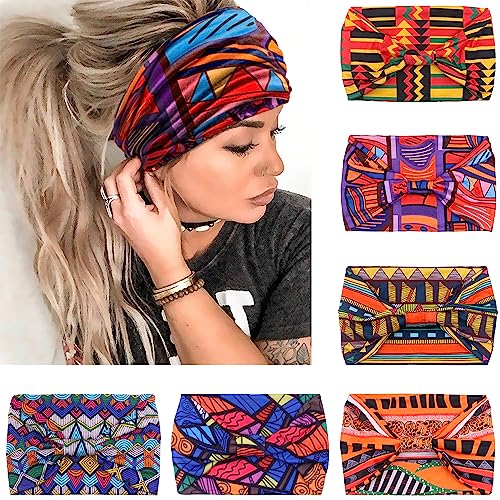 VENUSTE Breite Stirnbänder für Damenhaar, modische geknotete Stirnbänder für erwachsene Frauen, Haar-Accessoires, 6 Stück (afrikanisch) von VENUSTE