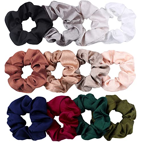 VENUSTE Haargummis Scrunchies aus Satin weich wie Seide für Damen, Niedliche Weiche elastische Haarbänder Haarschmuck, Dunkel Farben, 12 Stück von VENUSTE