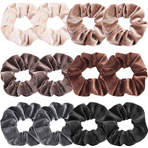 VENUSTE Haargummis Scrunchies aus Samt für Damen, Weiche elastische Haarbänder Haarschmuck, Neutrale Farben, 12 Stück von VENUSTE