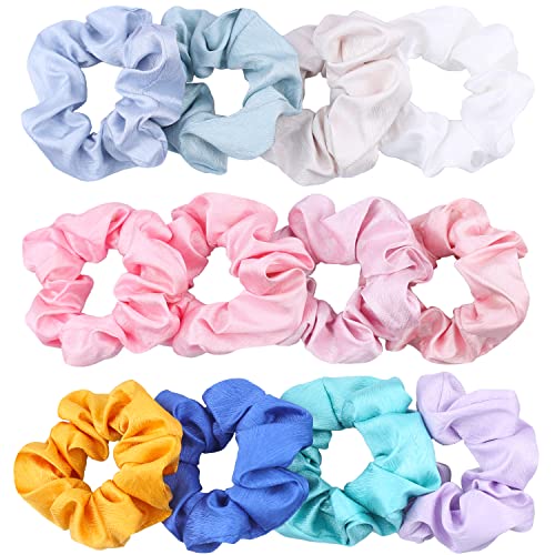 VENUSTE Haargummis Scrunchies aus Satin weich wie Seide für Frauen Mädchen, Niedliche Weiche elastische Haarbänder Haarschmuck, Pastellfarben, 12 Stück von VENUSTE