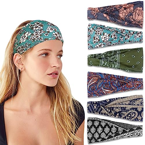 VENUSTE Stirnbänder für Damenhaar, Boho, geknotete Stirnbänder für Erwachsene und Frauen, Haar-Accessoires, für Yoga, Mode, Training, Reisen oder Laufen, 6 Stück von VENUSTE