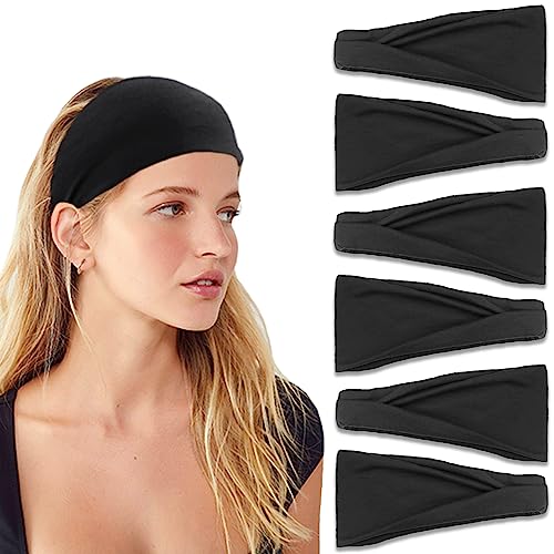 VENUSTE Stirnbänder für Damenhaar, schwarz, geknotete Stirnbänder für Erwachsene und Frauen, Haar-Accessoires, für Yoga, Mode, Training, Reisen oder Laufen, 6 Stück von VENUSTE