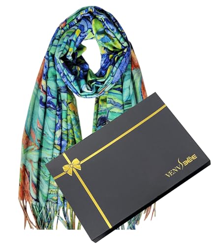 VENVSBEE Van Gogh Schals Kunstschal für Frauen Geschenk wendbar Kaschmir Gefühl Schal Wrap Doppelseitiger Pashmina in Geschenkbox, 03 Iris, Large von VENVSBEE