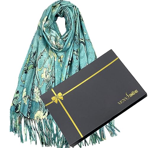 VENVSBEE Van Gogh Schals Kunstschal für Frauen Geschenk wendbar Kaschmir Gefühl Schal Wrap Doppelseitiger Pashmina in Geschenkbox, 04 Mandelblüte, Large von VENVSBEE