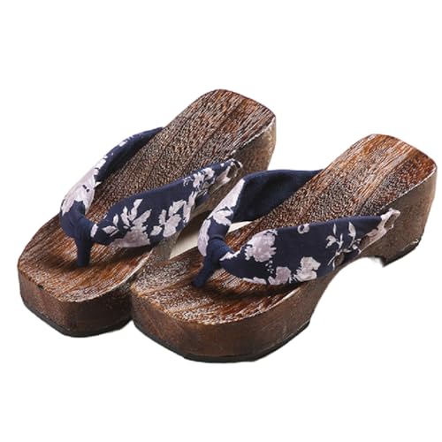 Flip Flops Japanische Clog Sandalen,Frauen Clogs Pantoffeln,Gebrannte Tung Holzschuhe,rutschfeste und Verschleißfeste Holzschuhe,mit Einer Höhe Von 5.5CM(Size:EU 36,Color:Blau) von VENYAA